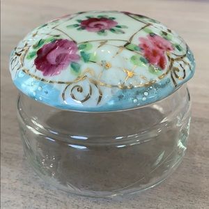 Vintage glass jar with hand painted lid
